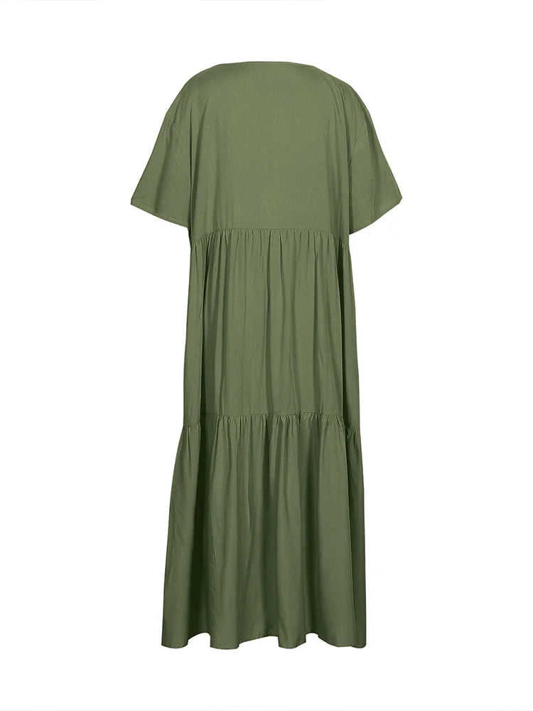 Plus Size Casual Loose V-Neck Long Dress
