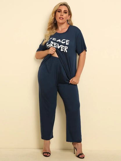 Plus Size Peace Forever Short Sleeve Top and Pants Set