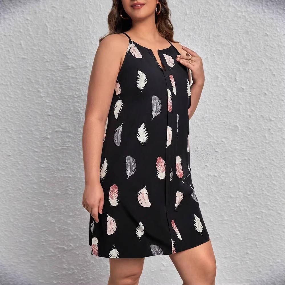 Plus Size Gothic Feather V-Neck Midi Dress