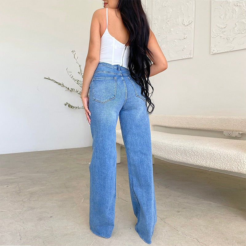 Plus Size High Waist Wide Leg Casual Denim Jeans