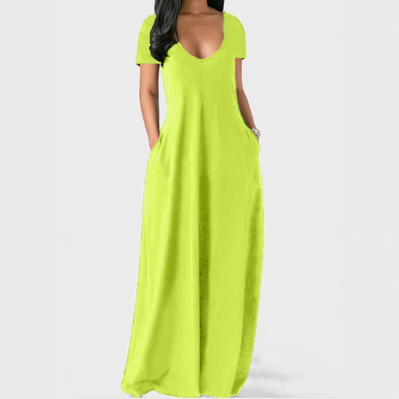 Plus Size V-Neck Short Sleeve Maxi Dress