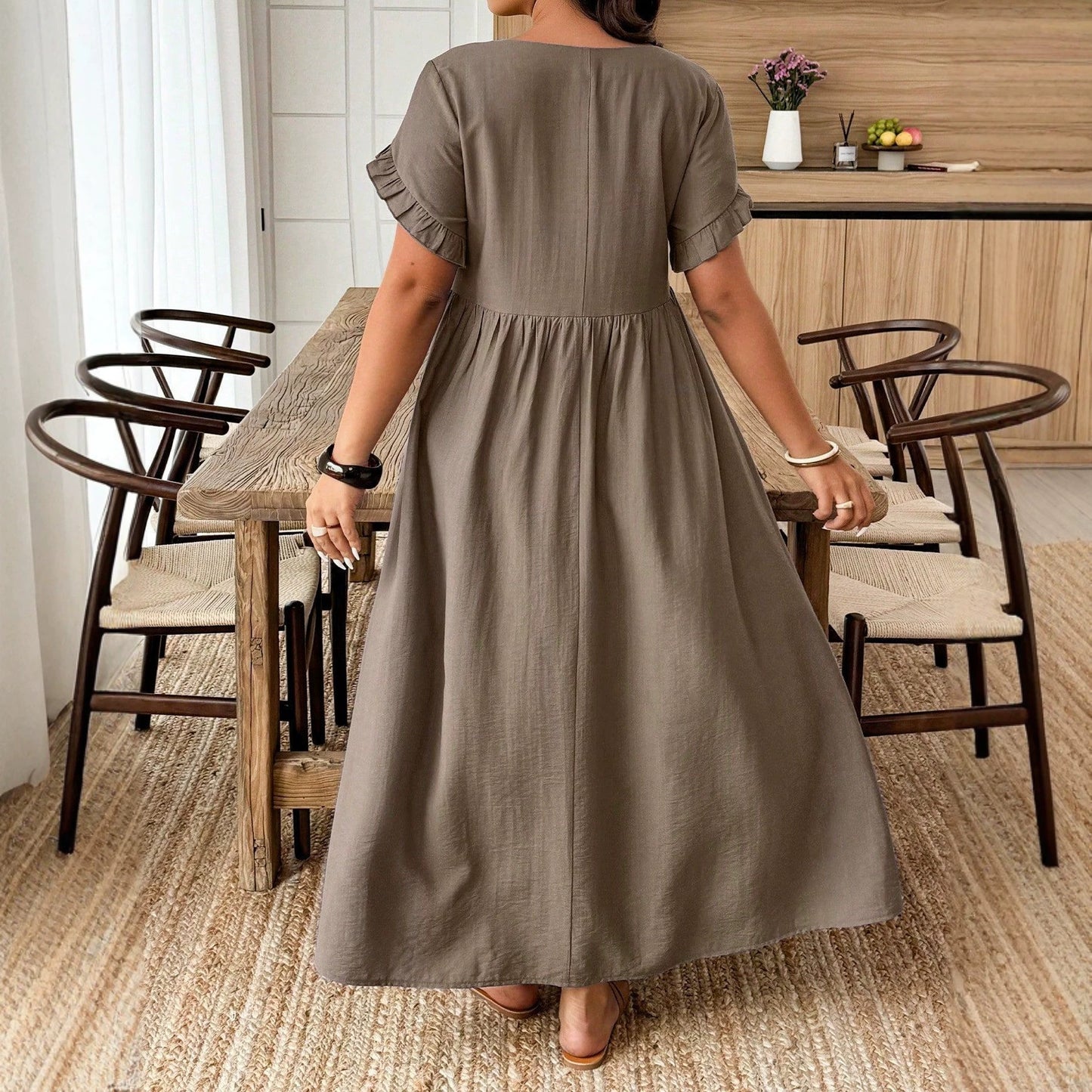 Plus Size Casual Long Dress 3/4 Sleeve