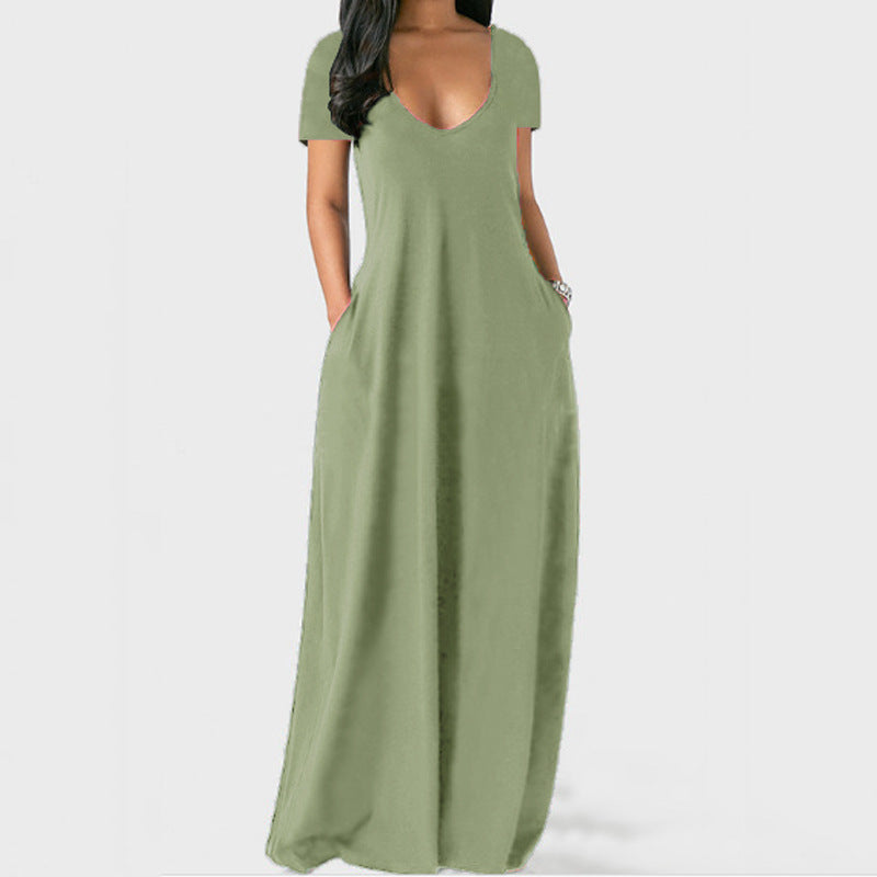 Plus Size V-Neck Short Sleeve Maxi Dress