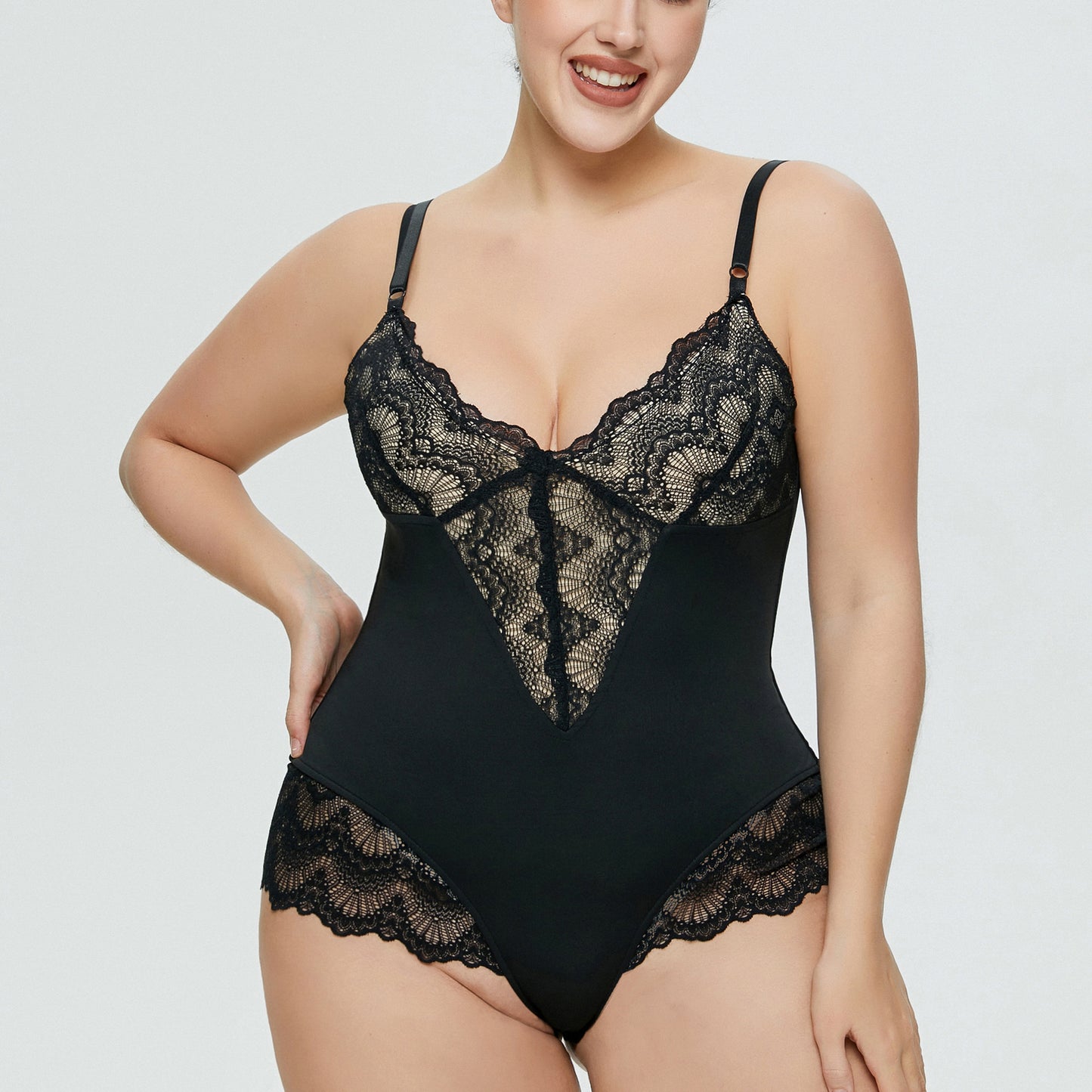 Plus Size Lace Strap Bodysuit Jumpsuit