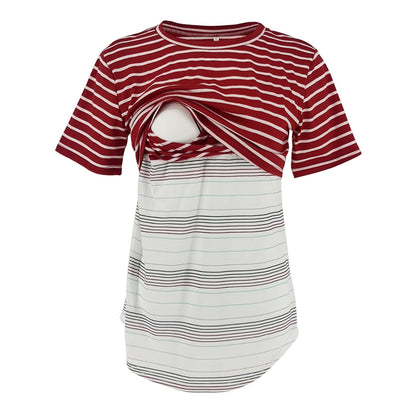 Plus Size Striped Patchwork Maternity Breastfeeding Top