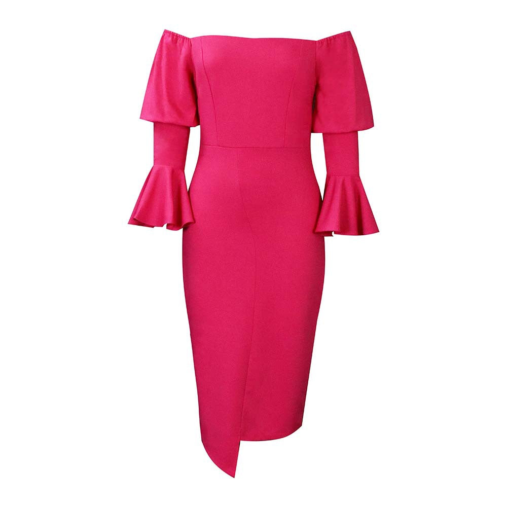 Plus Size Flared Sleeve High Waist Wrap Midi Dress