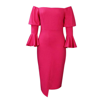 Plus Size Flared Sleeve High Waist Wrap Midi Dress