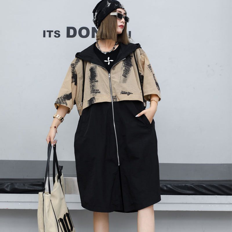 Plus Size Color Block Windbreaker Jacket