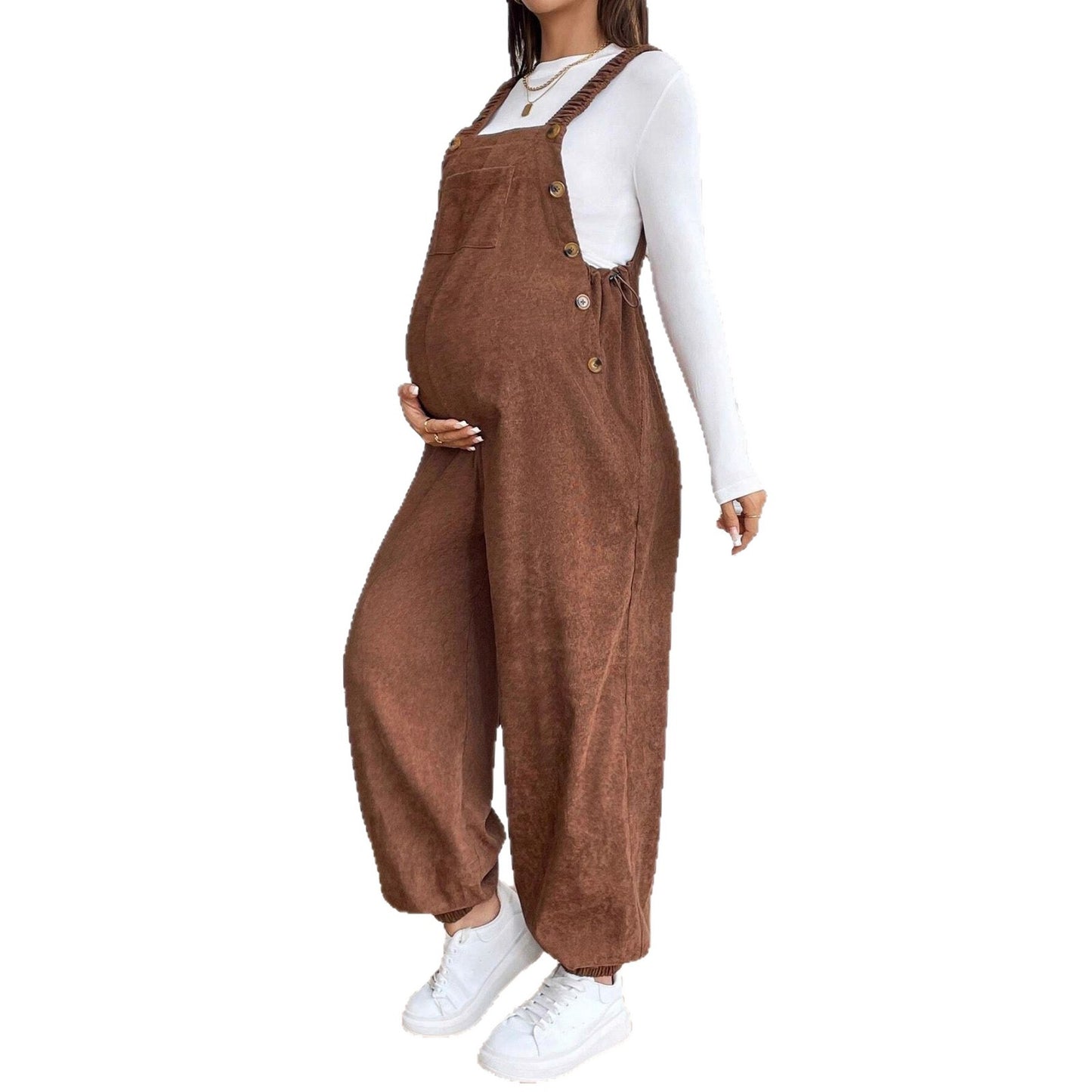 Plus Size Pregnant Casual Corduroy Overalls
