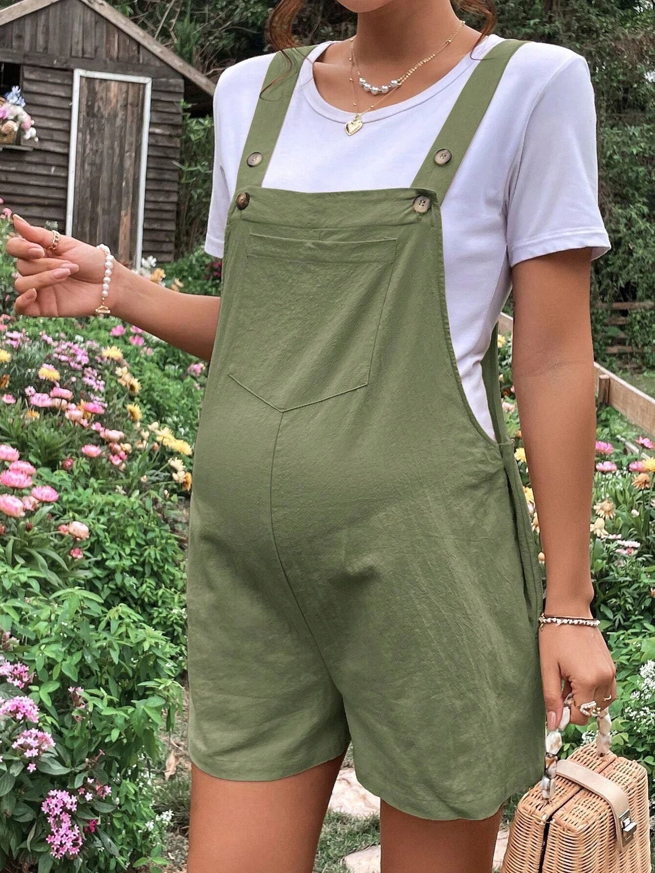 casual breathable maternity shorts adjustable waistband with suspenders five-quarter length - Plus Size Clothing