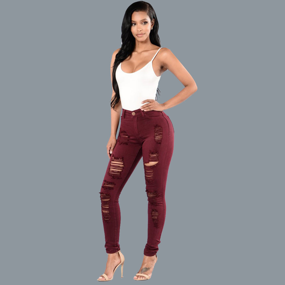 Plus Size Slim Fit Ripped Knee Denim Pencil Pants