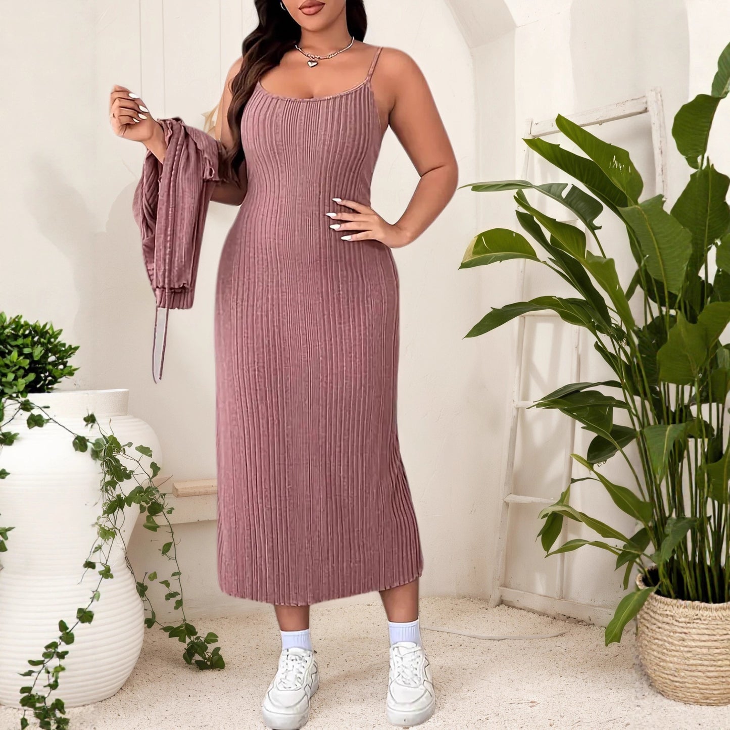 Plus Size Elegant Belted Two-Piece Dress Set