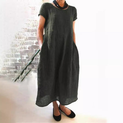 Plus Size Cotton Linen Midi Dress - Plus Size XL-4XL - View 4
