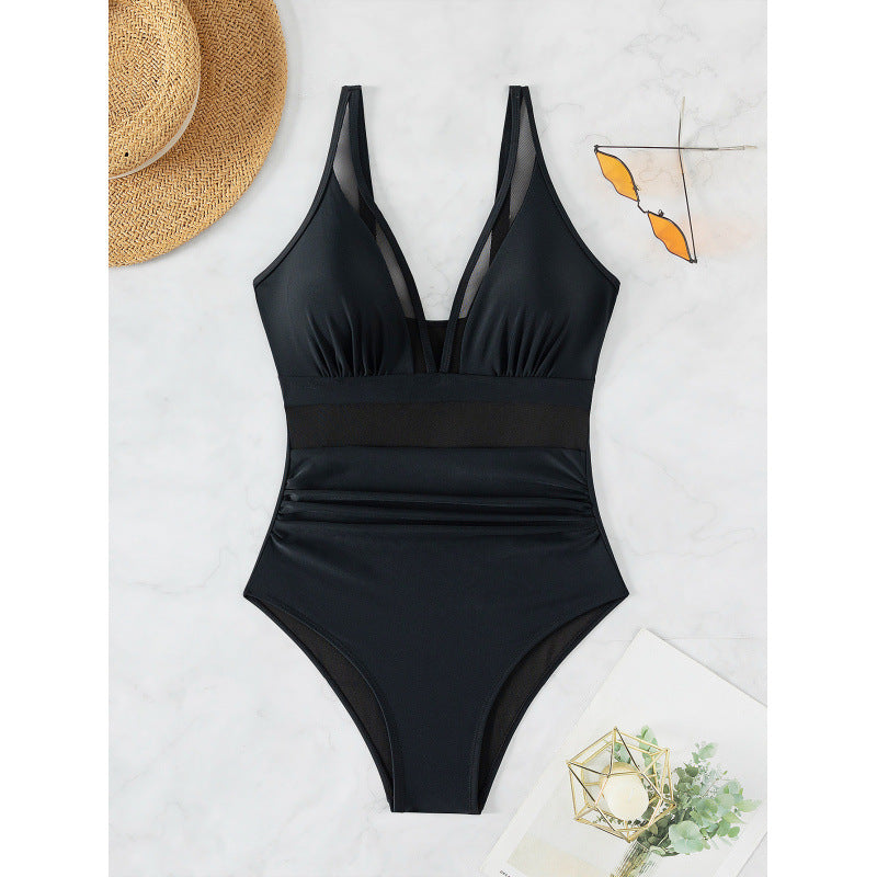Plus Size Black One-Piece Swimsuit Mesh