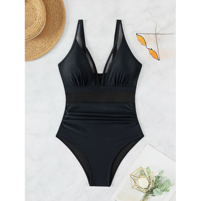 Plus Size Black One-Piece Swimsuit Mesh