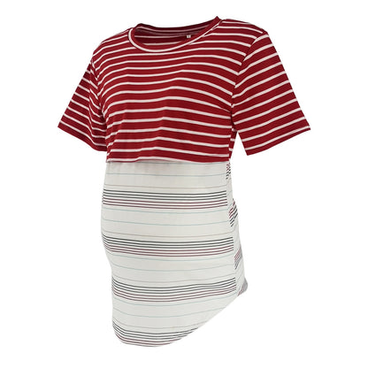 Plus Size Striped Patchwork Maternity Breastfeeding Top