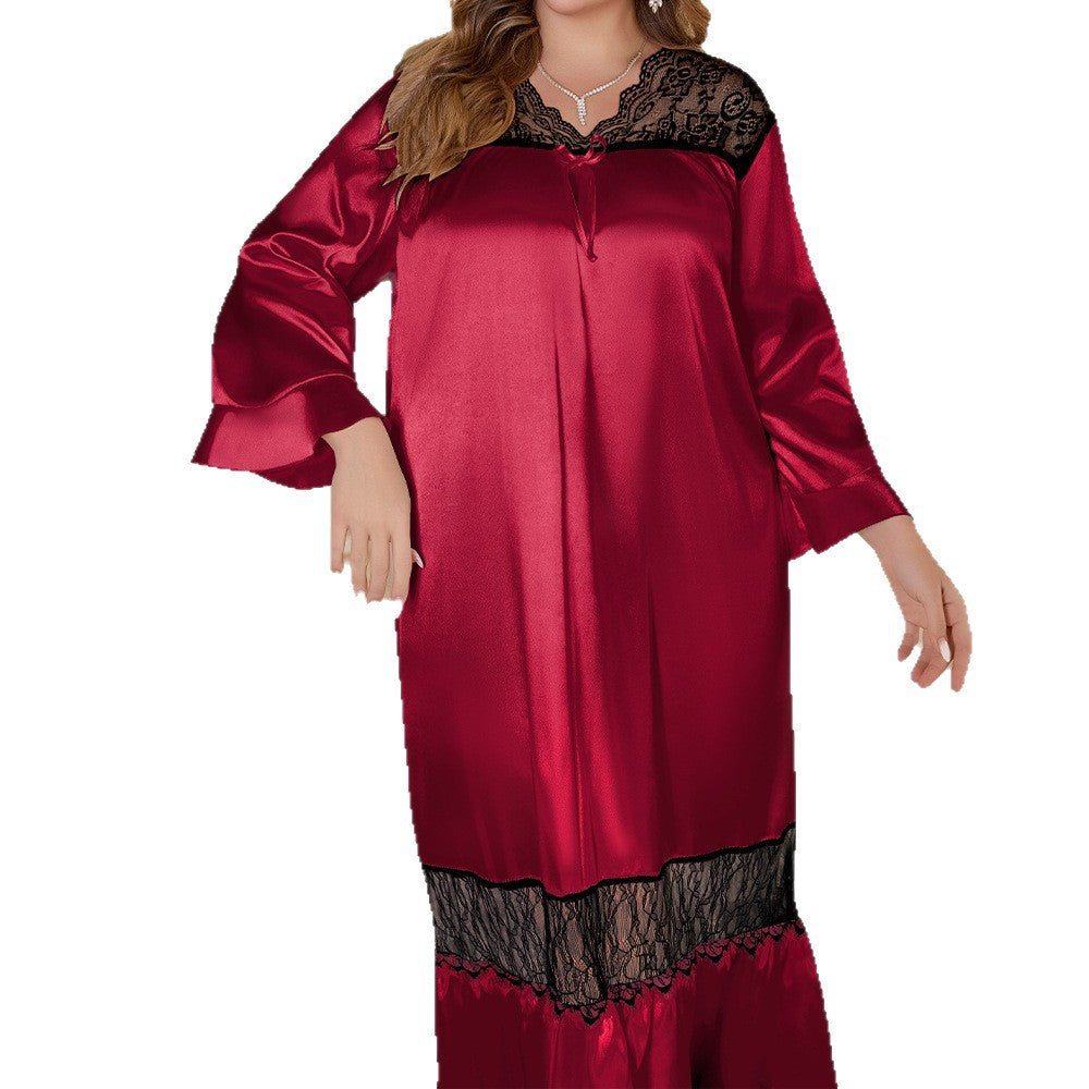 Plus Size Summer Long Sleeve Lace Nightgown