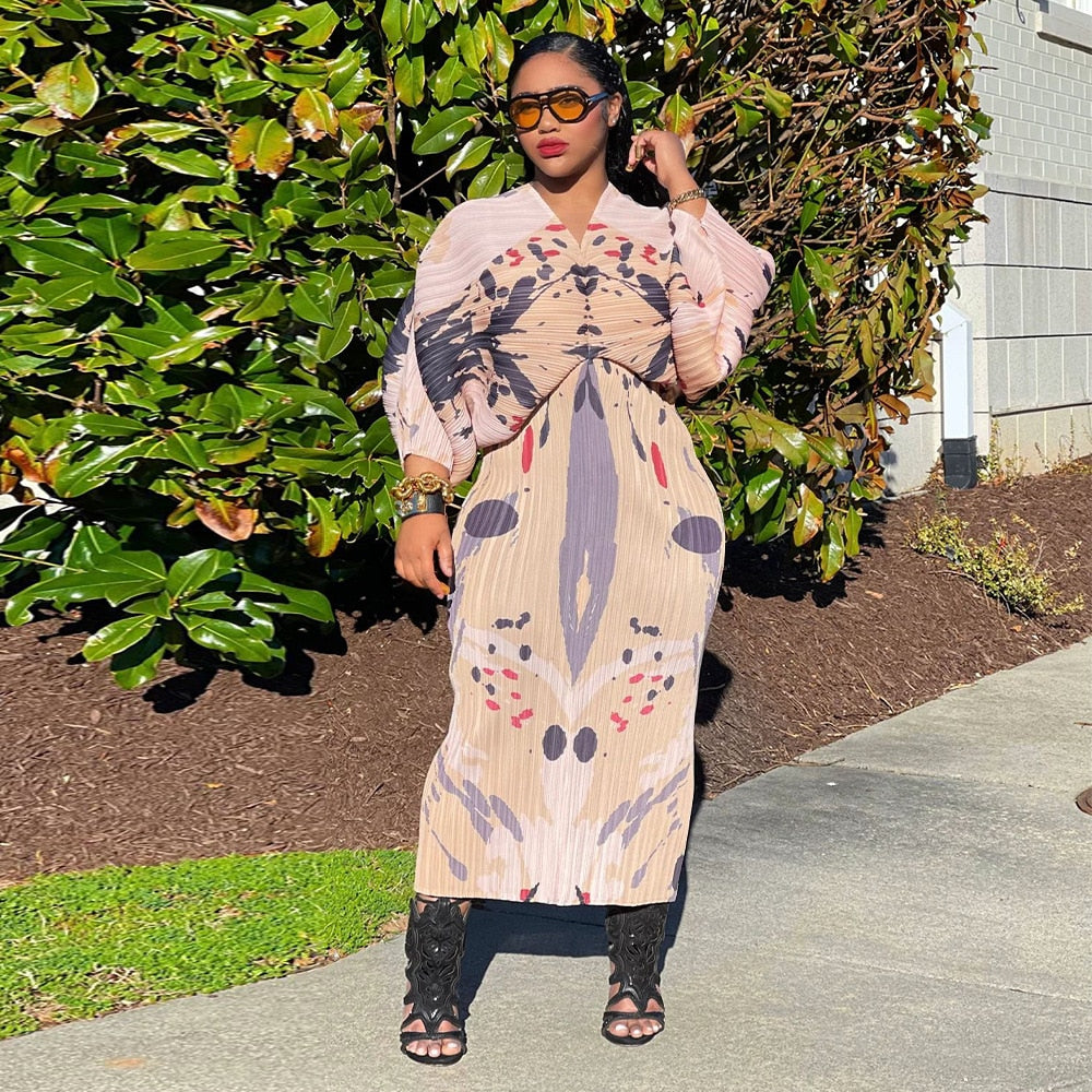 Plus Size African Print Pencil Dress V-Neck