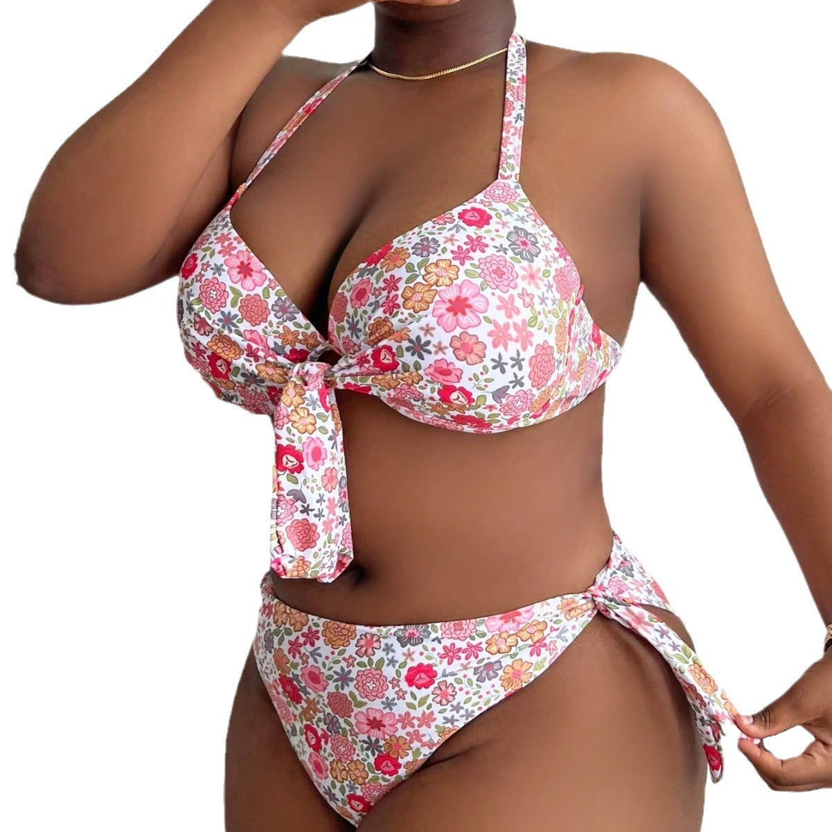 Plus Size Floral Tie Swimwear Set
