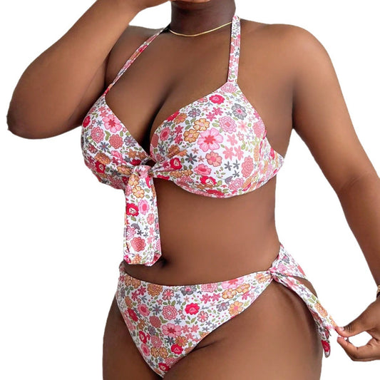 Plus Size Floral Tie Swimwear Set