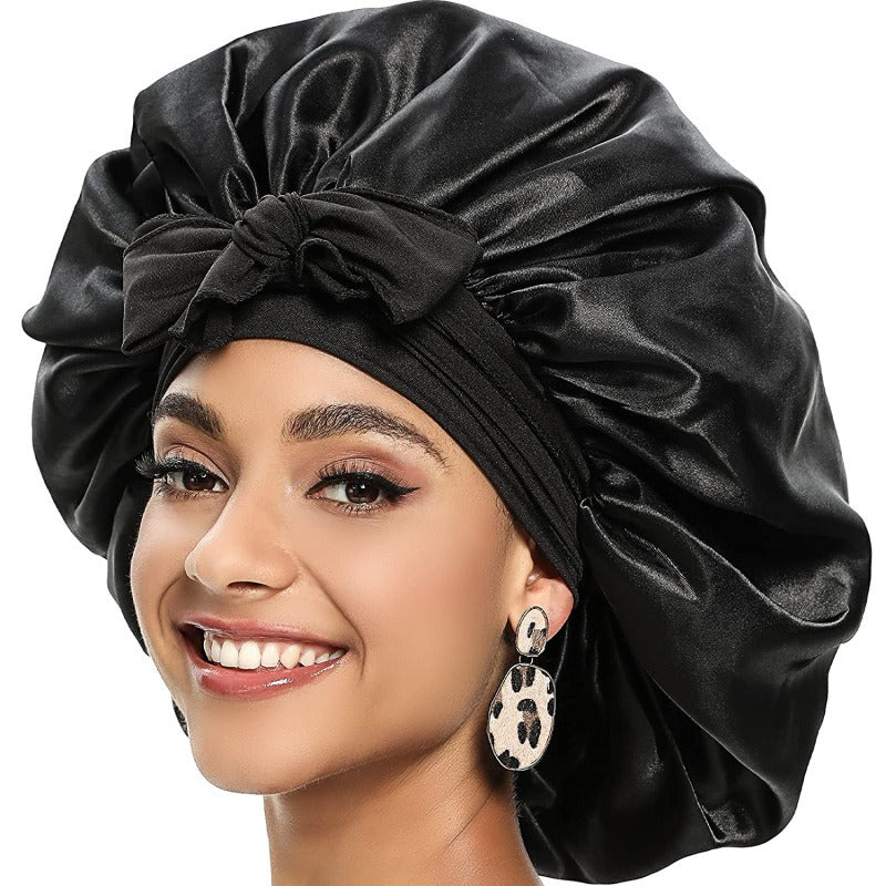 Laced Sleeping Cap Simulation Silk Home Hat Moon Cap Long Hair Care Silk Sleeping Cap Maternity Cap - Plus Size Clothing
