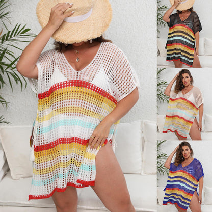 Plus Size Striped Beach Bikini Cover-Up Dress