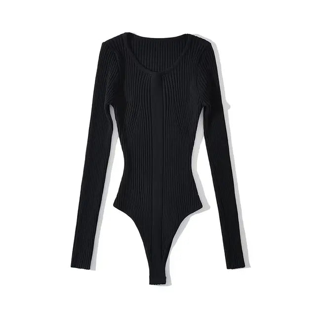 Plus Size Long Sleeve Knitted Rib Bodysuit