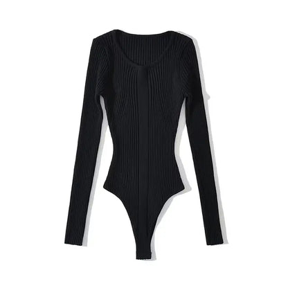 Plus Size Long Sleeve Knitted Rib Bodysuit - Plus Size XL-4XL - View 6