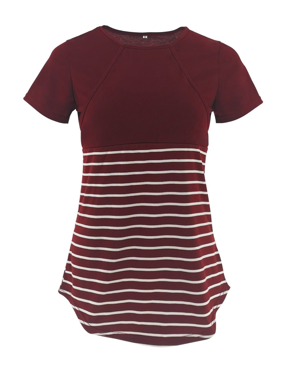 European and American fashion round neck short sleeved breastfeeding T-shirt with striped patchwork parent-child maternity wear - Plus Size Clothing