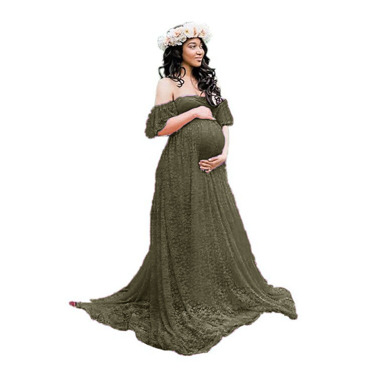 Plus Size Lace Ruffled Off-Shoulder Dress