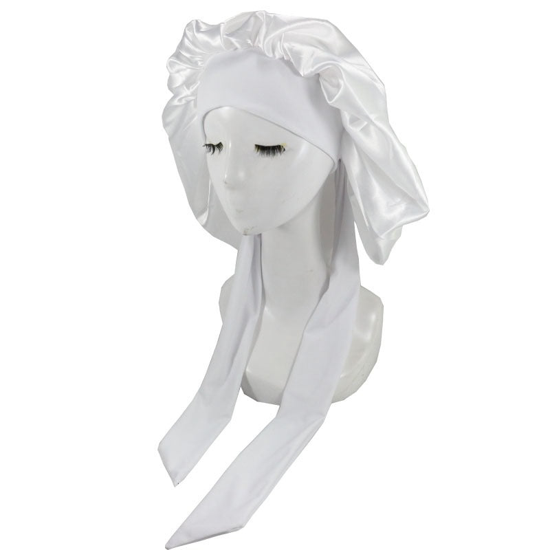 Laced Sleeping Cap Simulation Silk Home Hat Moon Cap Long Hair Care Silk Sleeping Cap Maternity Cap - Plus Size Clothing