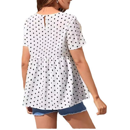Fashionable and comfortable polka dot short sleeved round neck maternity shirt - Plus Size Clothing