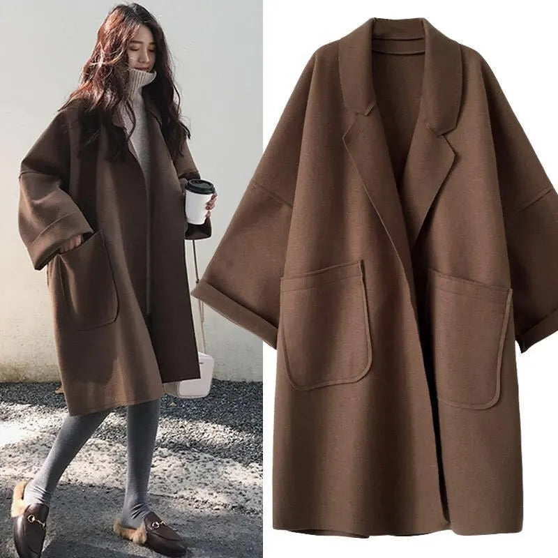 Plus Size Elegant Woolen Trench Coat Winter