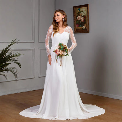 Plus Size Lace Long Sleeve Wedding Bridal Dress - Plus Size XL-4XL - View 5