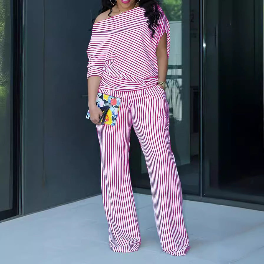 Plus Size Asymmetrical Off-Shoulder Two-Piece Set