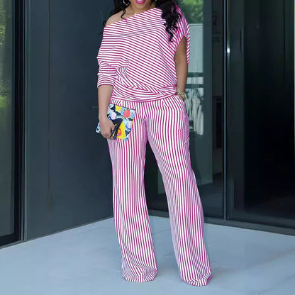 Plus Size Asymmetrical Off-Shoulder Two-Piece Set