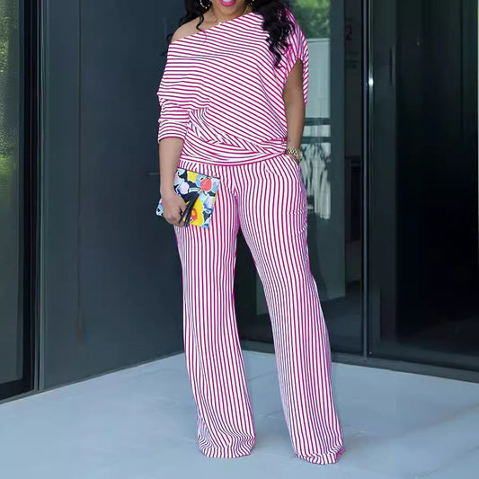 Plus Size Asymmetrical Off-Shoulder Two-Piece Set
