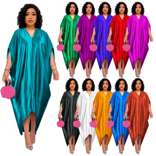 Plus Size V-Neck Solid Color Dress
