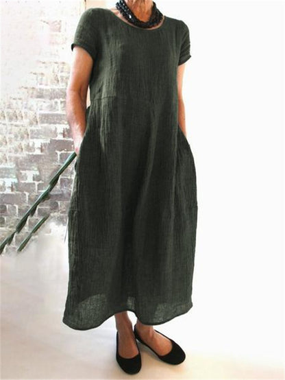 Plus Size Cotton Linen Midi Dress - Plus Size XL-4XL - View 13