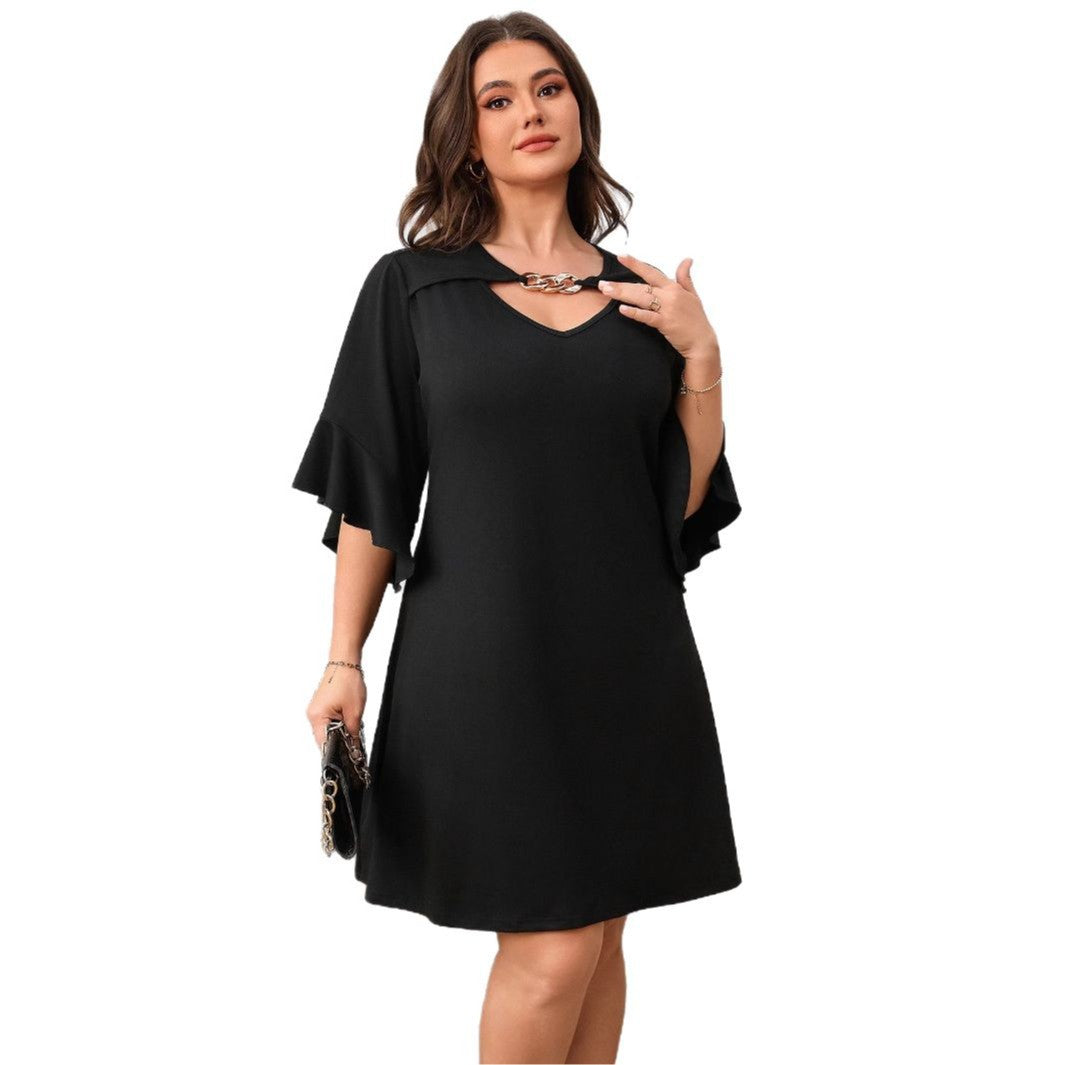 Plus Size Elegant V-Neck A-Line Midi Dress