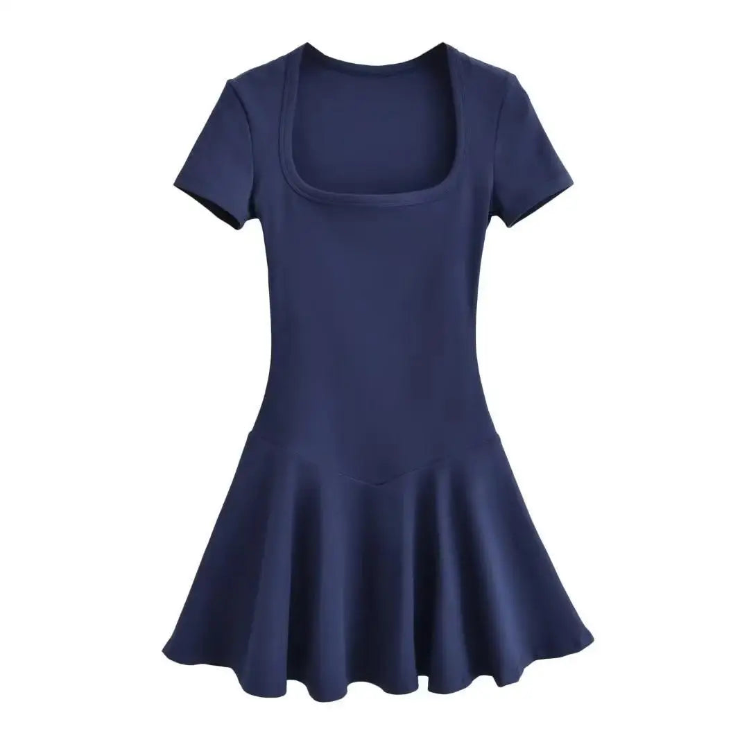 Plus Size Summer Short Sleeve Square Collar Sports Dress