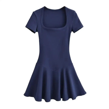 Plus Size Summer Short Sleeve Square Collar Sports Dress