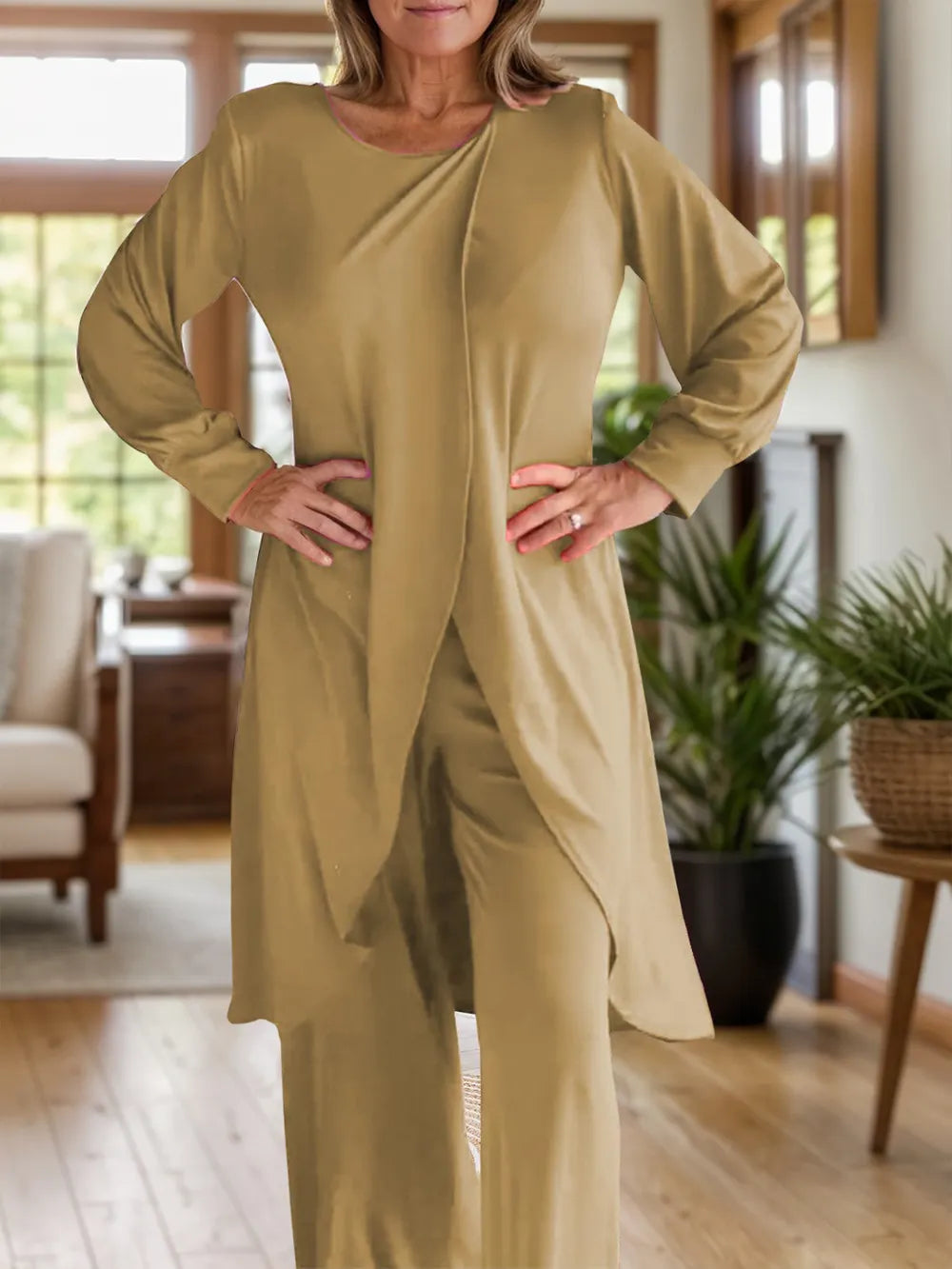 Plus Size Long Sleeve Wide Leg Pants Set