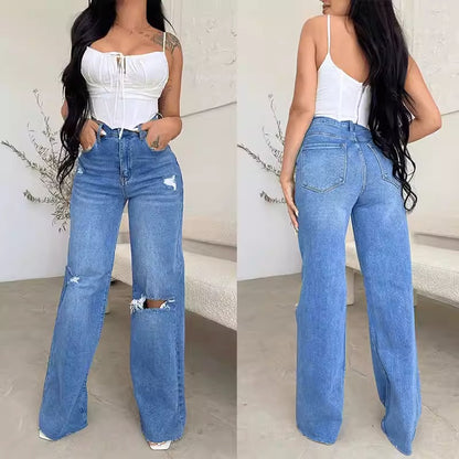 Plus Size High Waist Wide Leg Casual Denim Jeans