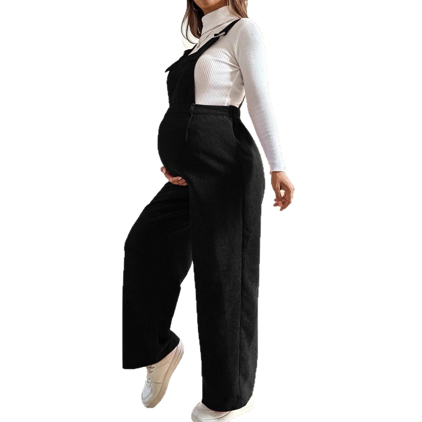 Plus Size Pregnant Elastic Waist Loose Corduroy Overalls