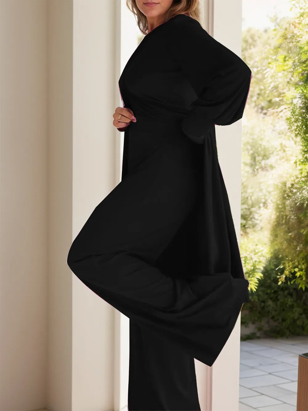 Plus Size Long Sleeve Wide Leg Pants Set