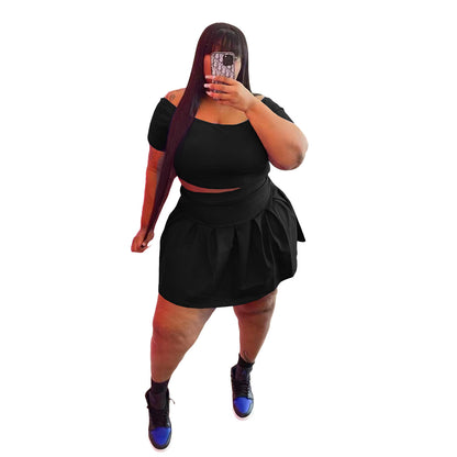 Plus Size Pleated Skirt Two Piece Set