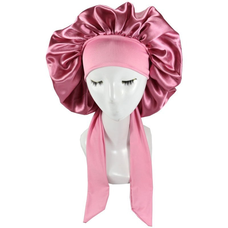 Laced Sleeping Cap Simulation Silk Home Hat Moon Cap Long Hair Care Silk Sleeping Cap Maternity Cap - Plus Size Clothing