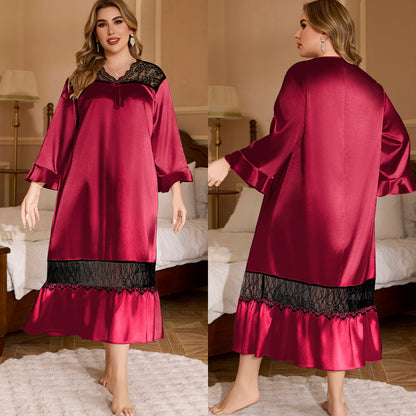 Plus Size Summer Long Sleeve Lace Nightgown - Plus Size Clothing