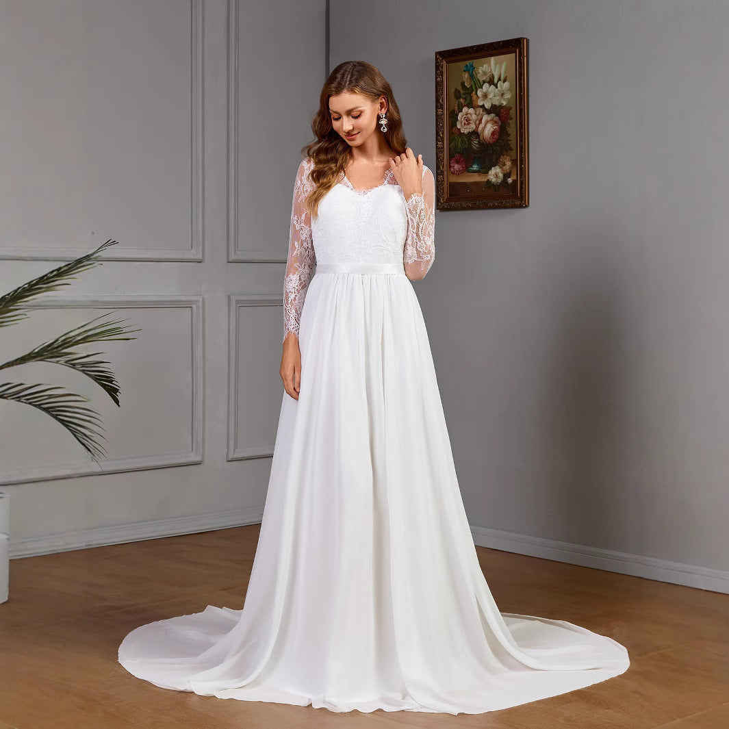 Plus Size Lace Long Sleeve Wedding Bridal Dress